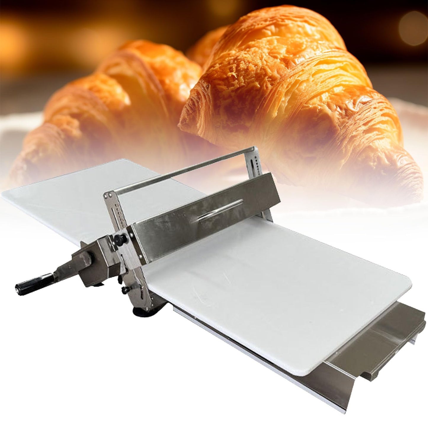 Croissant Dough Laminator,Commercial Dough Roller Sheeter,Dough Machine Thickness Adjustable, Stainless Steel,Table Top Croissants Fondant Pizza Pastry Sheeter Machine,Type300