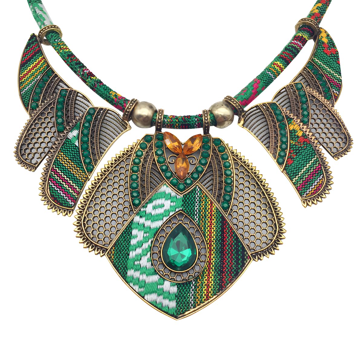 Ethnic Style Chunky Colorful Collar Festival Tribal Beaded Boho Choker Costume Necklace for Women Gift (green 2#)