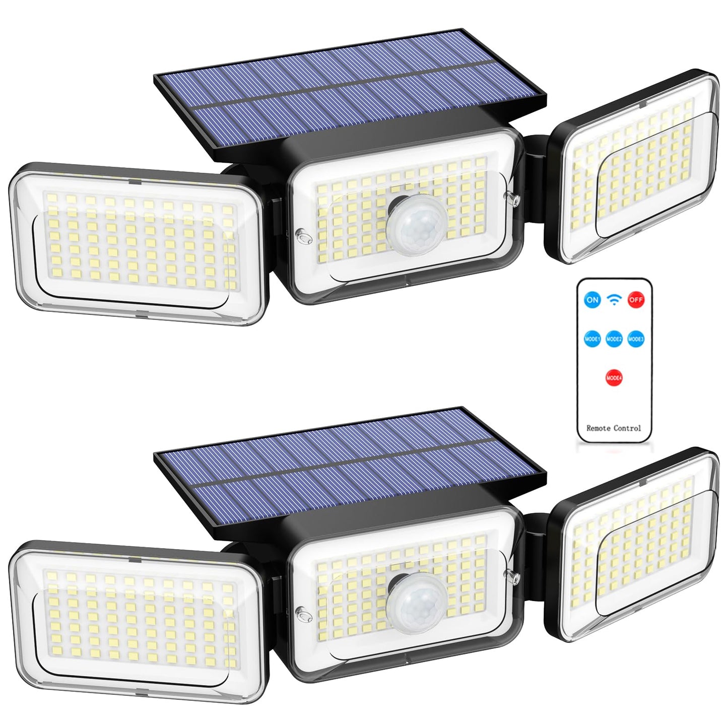 Mokot Solar Lights Outdoor, 3000LM, Motion Sensor & Remote Control, 4 Modes, 218 LEDs, 2 Pack, Black, Model NEWTBD-2