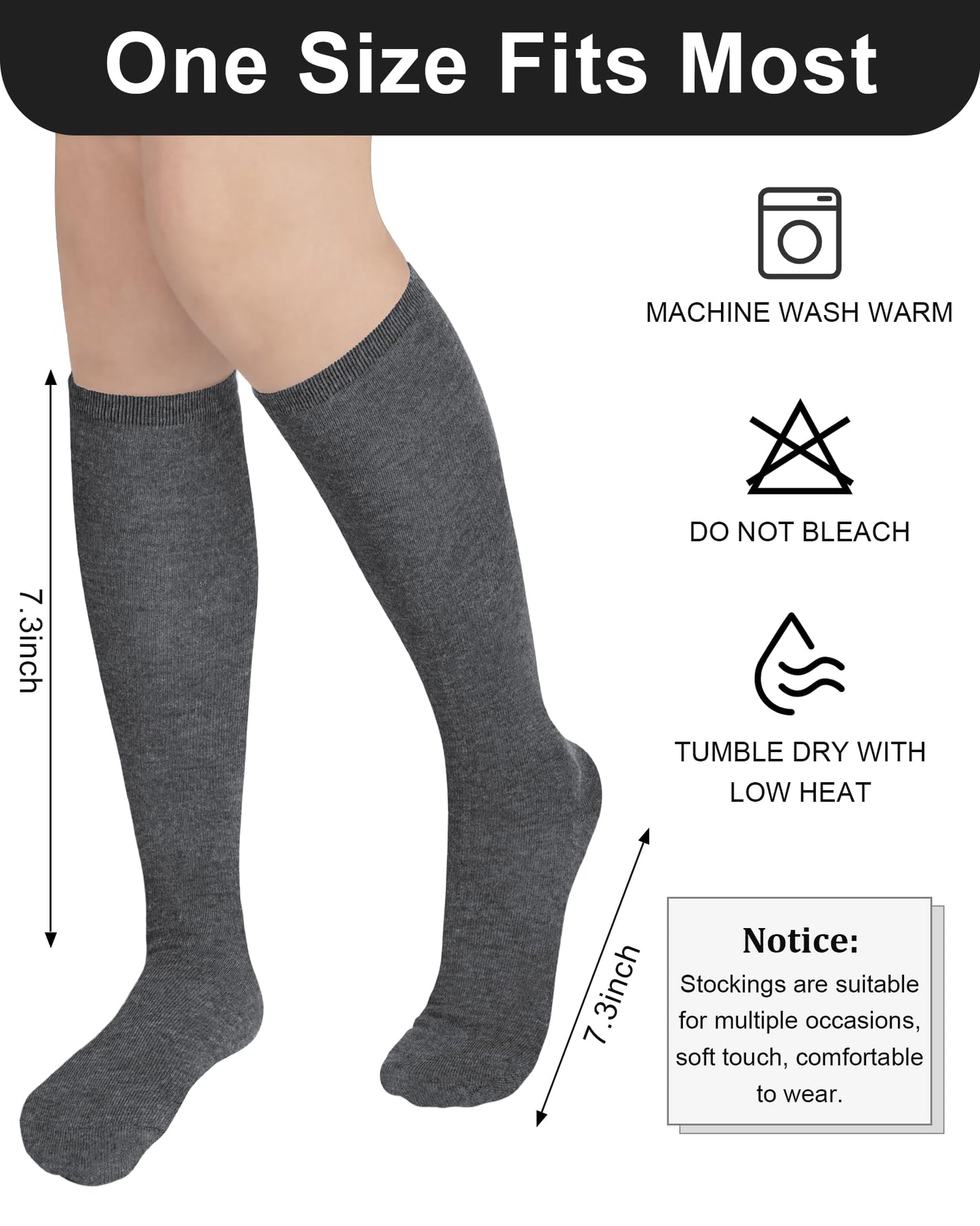 Senker Fashion Knee High Socks for Women, Cotton White Long Tube Sock Black Stockings Striped for Boot Outdoor Sport