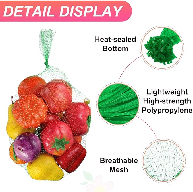 uxcell 100PCS Reusable Mesh Produce Bags, 17.7 Inches Egg Hatching Bags Washable Breathable Fruit Net Stretchable Mesh Netting Storage for Seafood Vegetable Onion Grocery Shopping, Green