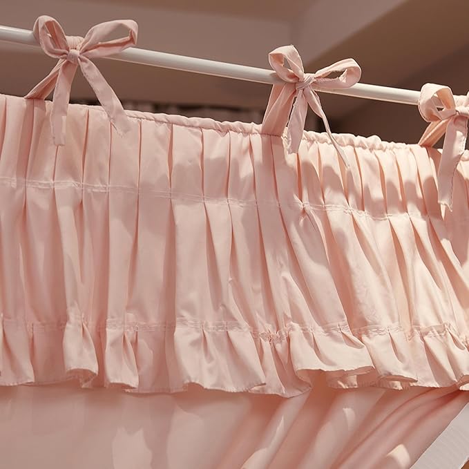 4 Corners Post Princess Ruffle Curtain Bed Canopy Lace Up Elastic Cozy Breathable Tent Mosquito Net for Girls Bedroom Decoration(Pink, 59-64" W*82" L*82" H/Queen)