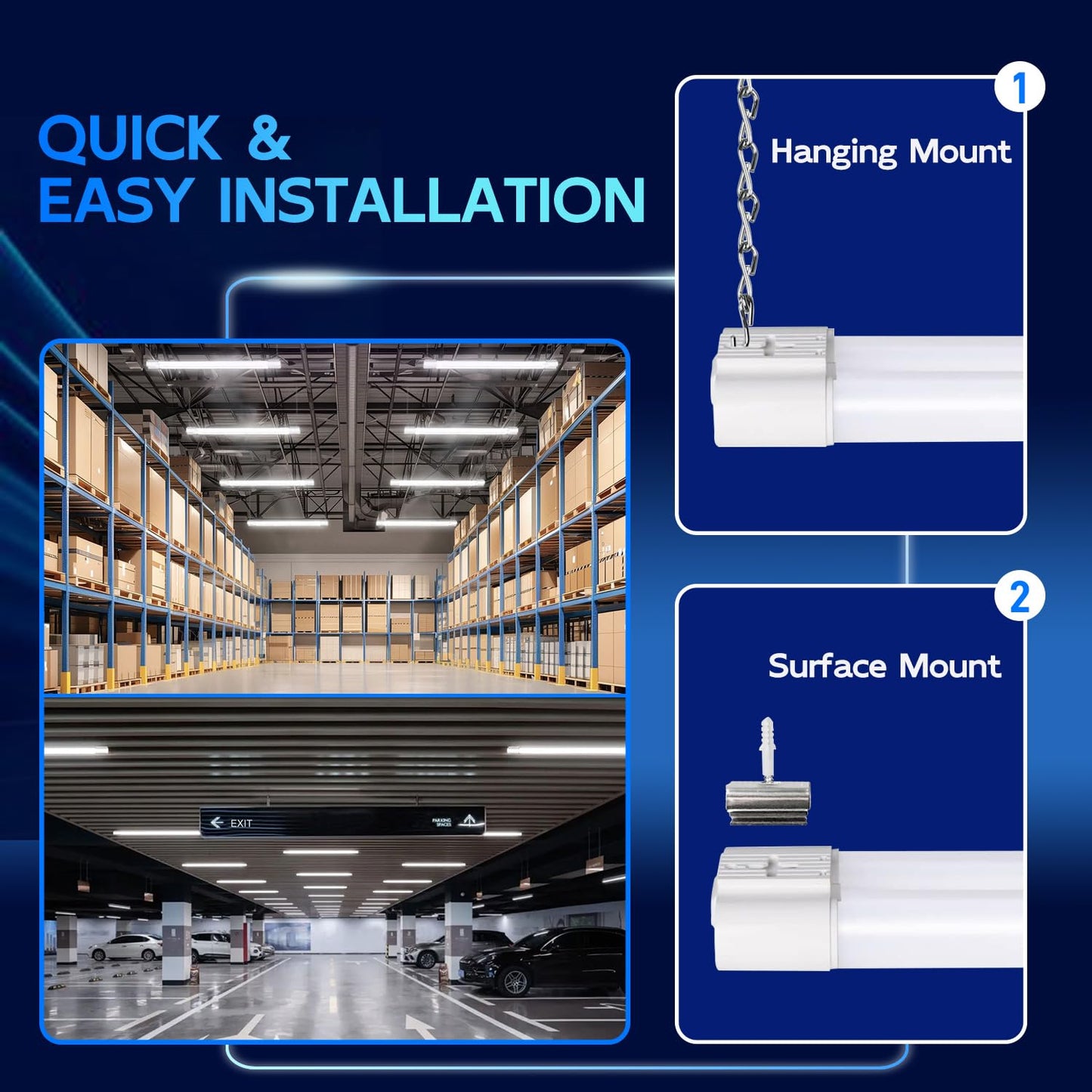 hykolity 4FT Linkable LED Shop Light, 6500lm, 60W, White, Model HB-Q10-50, Hanging or Surface Mount