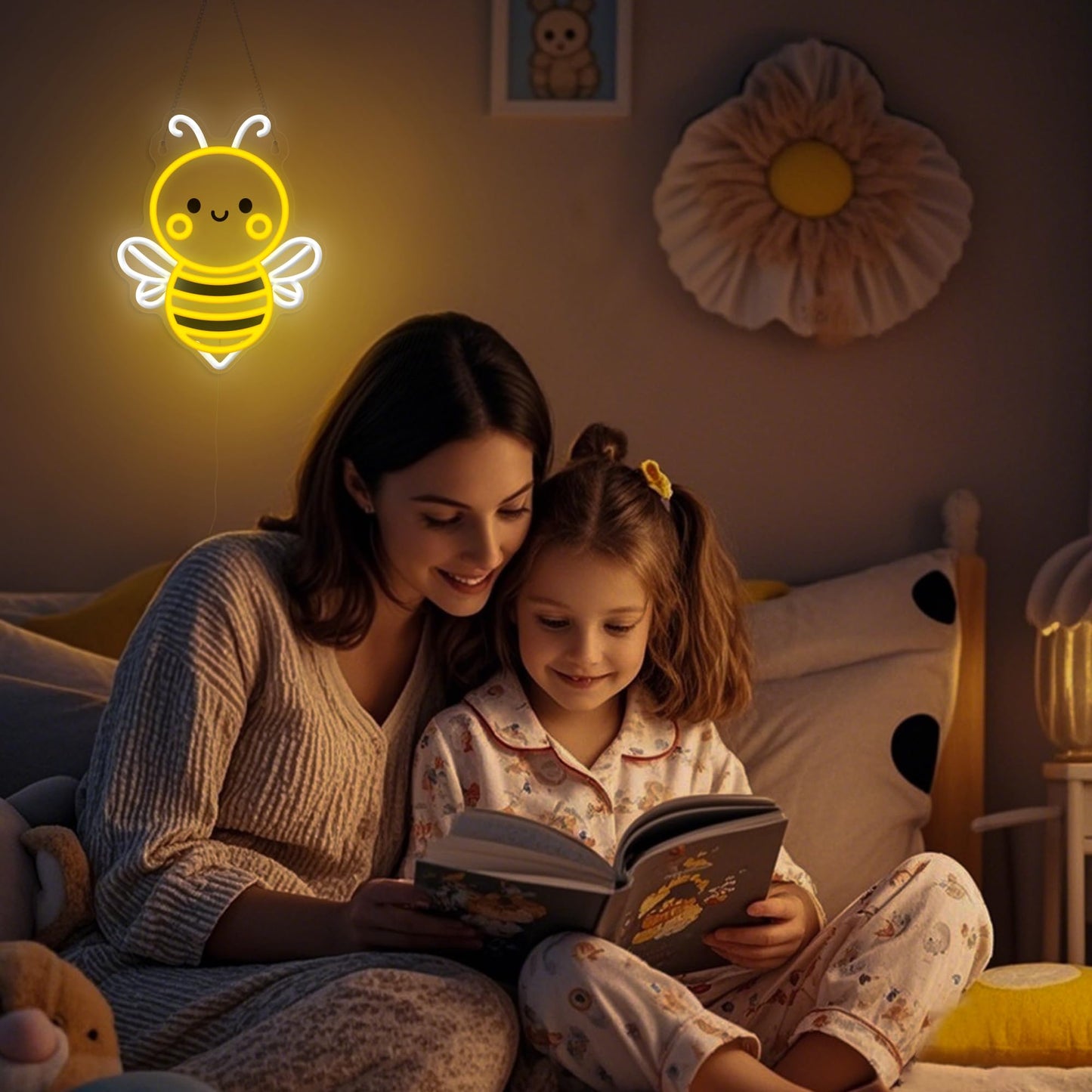 Bee Neon Sign Wall Art  Honey Bee Decor For Bedroom Living Room Office Patio Garden Stores  Usb-Powered Energy-Saving Light With Hanging Kit  Gifts For Kids Women Beekeeper
