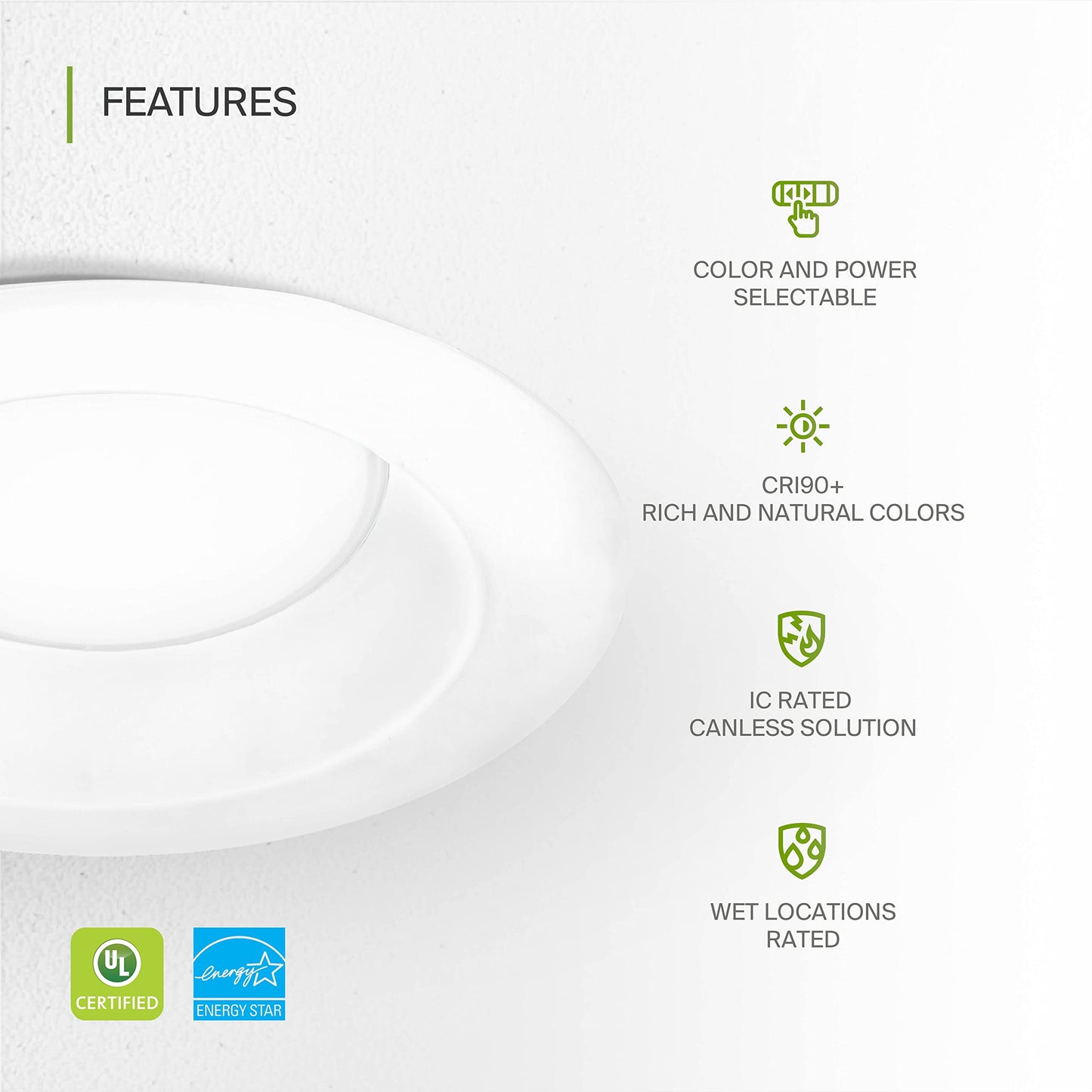Asd 8 Inch Commercial Canless Led Downlight  Power Adjustable 12/20/30W Lighting  Round Dimmable Recessed Ceiling Light Fixture  5 Color Temperatures 2700K-5000K  120-277V Ic Rated Ul & Energy Star