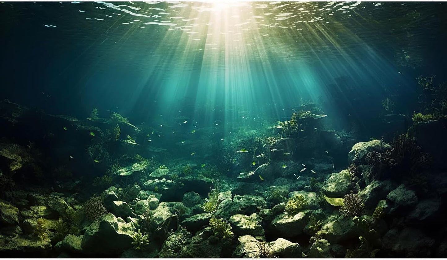 Deep Ocean Aquarium Background Under The Sea Fish Tank Background Underwater World Terrarium Backgrounds Ocean Floor Rock Aquatic Plants Aquarium Backdrop for Fish Tank Backgrounds Decors 72x16in