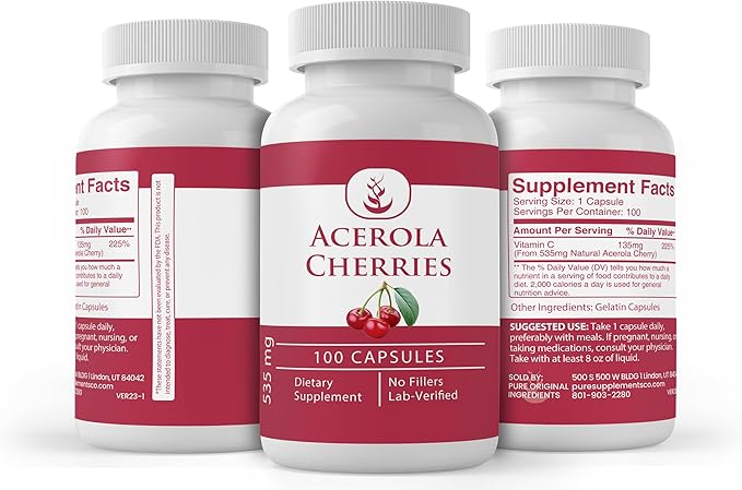 Pure Original Ingredients Acerola Cherry, (100 Capsules) Always Pure, No Additives Or Fillers