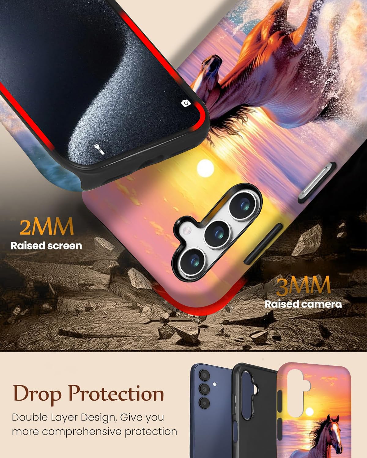 Ziskgzo Compatible For Samsung Galaxy A36 5G Case, 2 Layer Hard Shell Silicone Cover 2 In 1 Shockproof Protective Phone Case,Hor