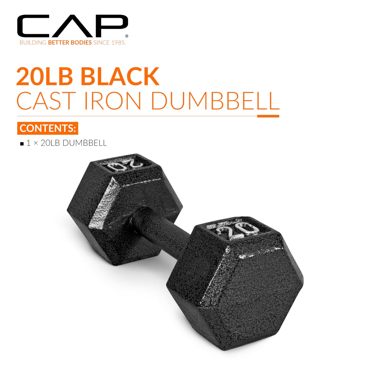 CAP Barbell Cast Iron Hex Dumbbell, Black, Single, 20 lb