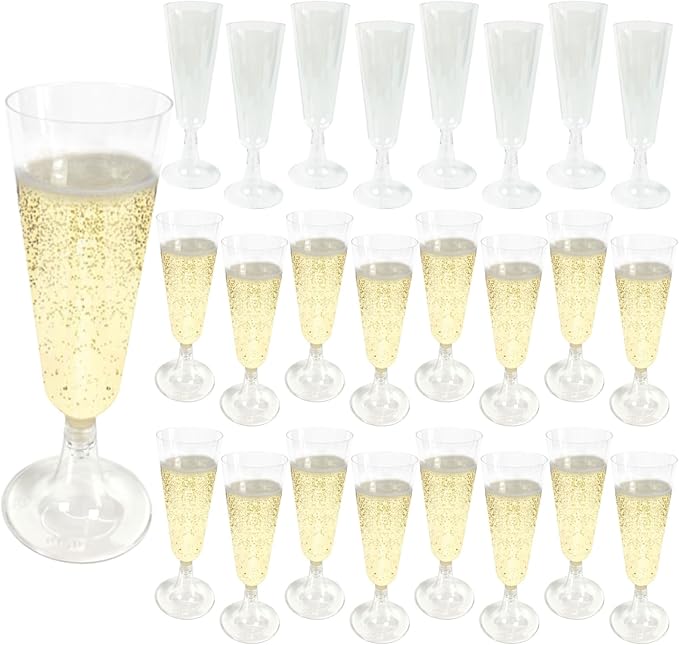 GQYJENTLX Champagne Flutes Plastic,25 Pack Disposable Champagne Glasses,Clear Stemless Shot Cocktail Martini Wine Glasses,...