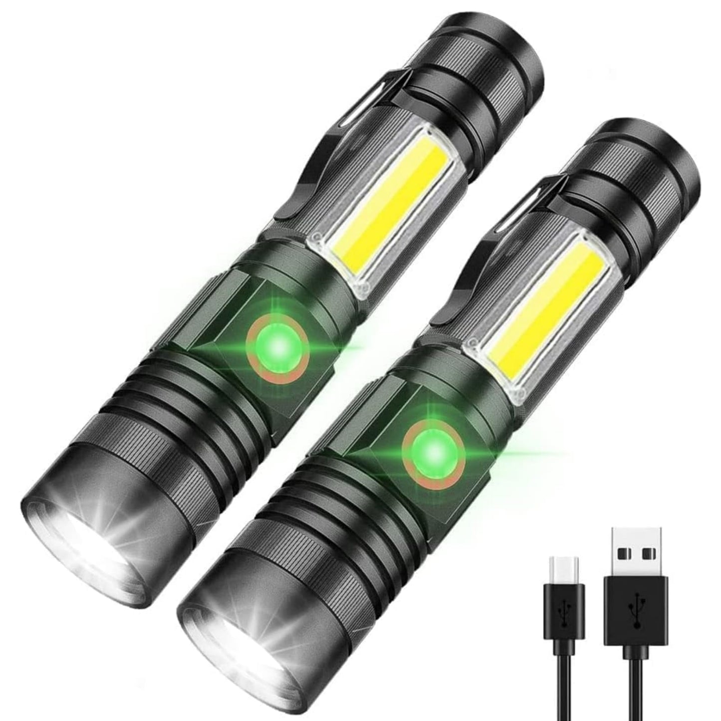 Itoncs Led Magnetic Flashlight, 2000 Lumens, Waterproof, 4 Modes, Aluminum, Tactical, 2 Pack