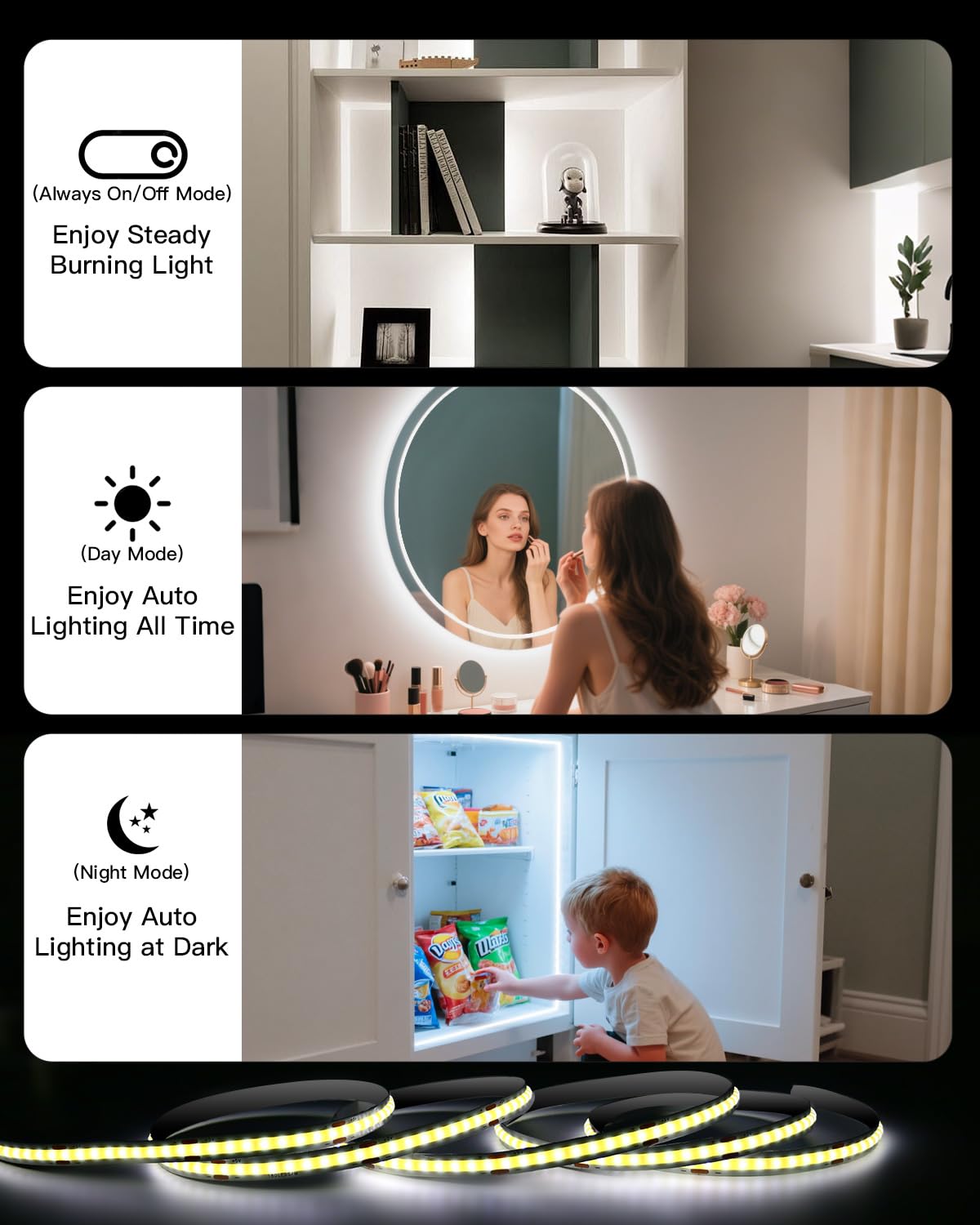 Amagle Under Cabinet Lighting Motion Sensor LED Strip, 2 Pack, 13FT, Cool White COB