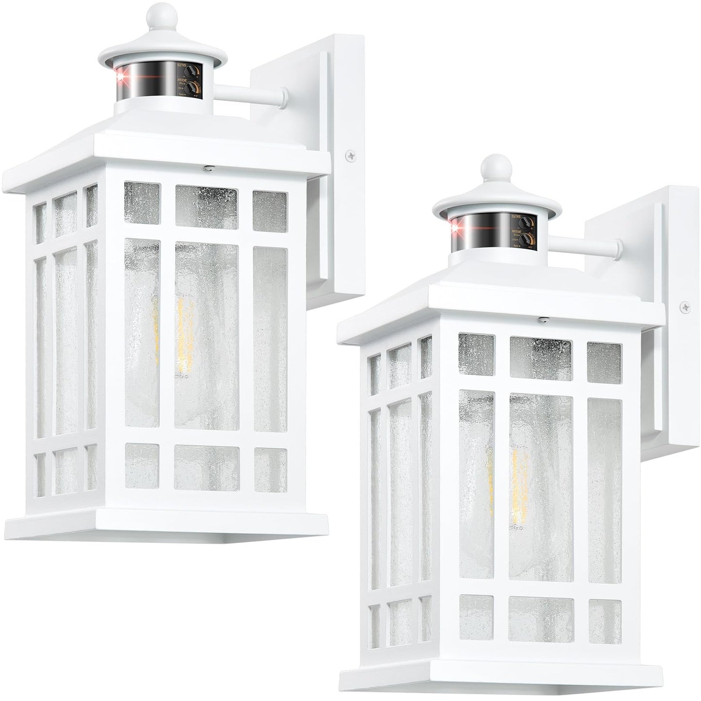 Opaxis White Motion Sensor Outdoor Lights  2-Pack Modern Dusk To Dawn Outside Light With 4 Modes  Exterior Lighting Fixtures For House  Entry  Porch  Patio  Garage  Brightness Distance Adjustable