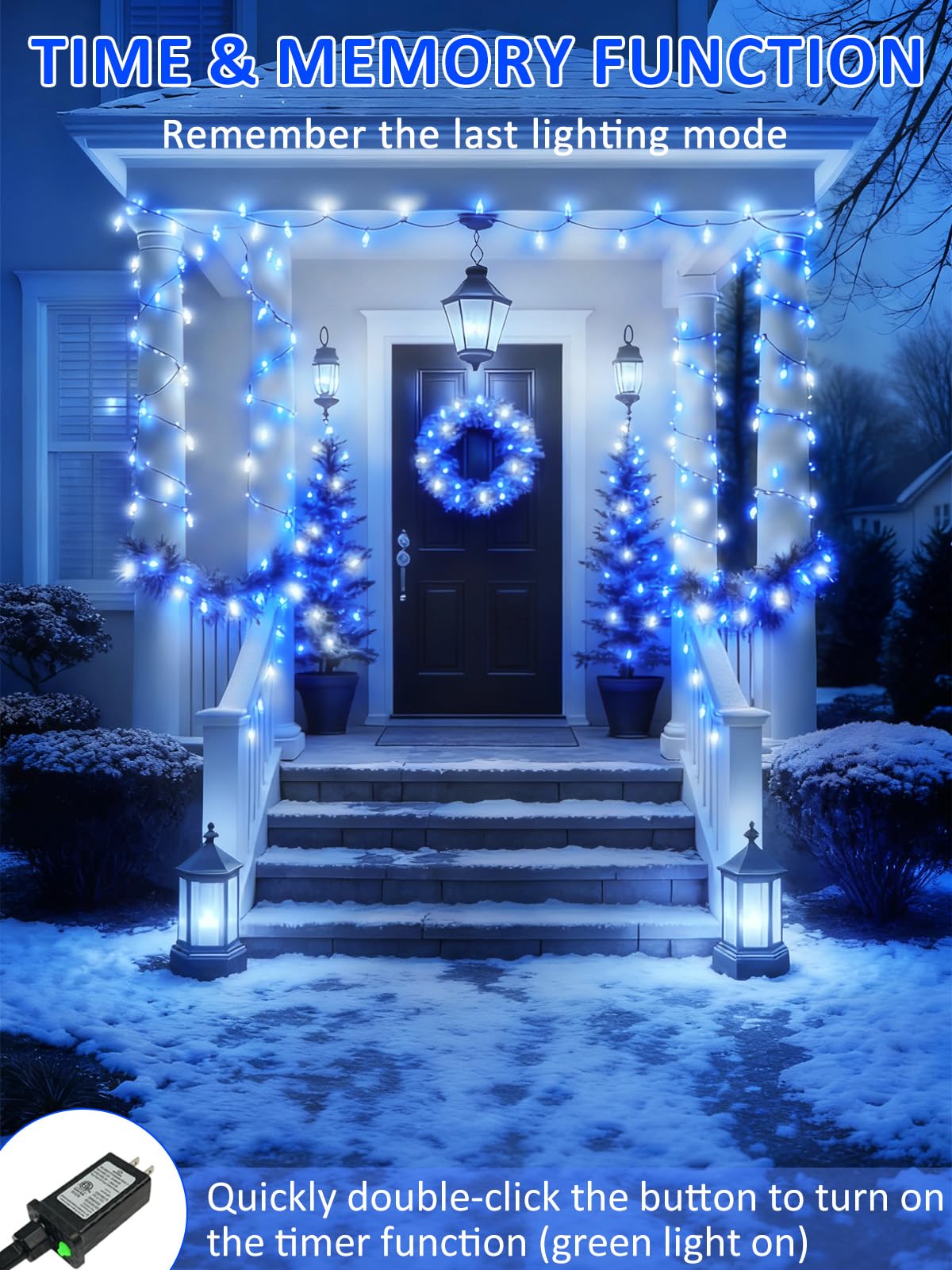 Upgraded 250 Led C6 Connectable Christmas String Lights Blue And White  82Ft Waterproof Christmas Twinkle Light Outdoor  Plug In Fairy Light Indoor With 13 Modes & Timer For Christmas Tree Decorations