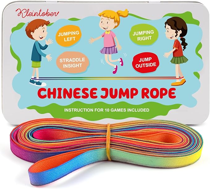 Kleintober I Chinese Jump Rope I Rubber Twist I Gummitwist I Indoor and Outdoor Toys I Stretchy Rope for Kids I with Instr...