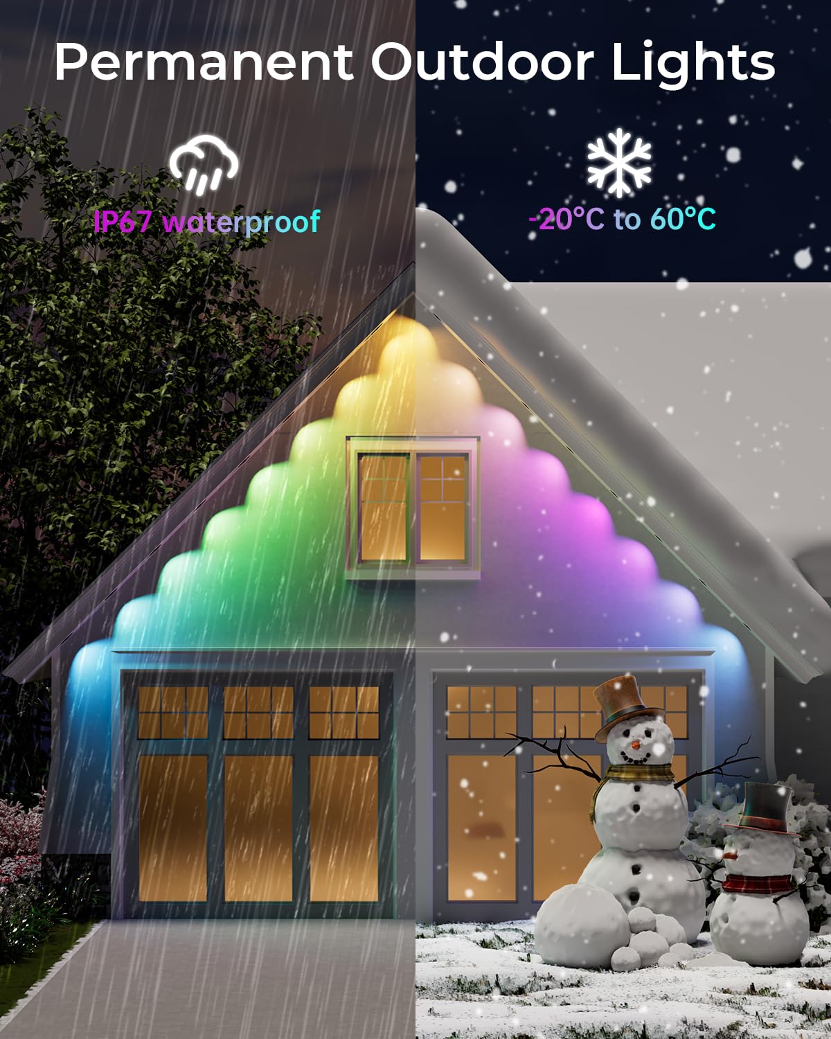 Cinoton Permanent Outdoor Lights Pro 100Ft  Smart Rgbcw Eaves Lights With 60 Leds  Ip67 Waterproof  111 Scene Modes For Daily And Festival  Halloween Christmas Holiday Decor  App/Voice/Remote Control