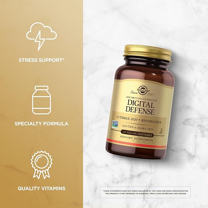 Solgar Digital Defense Eye Vitamin and Mineral Supplement, Support Eye Health with Vitamin C, Zinc & Resveratrol Supplement, Lutein and Zeaxanthin, Age-Defying Nutrition for Adults, 30 Servings