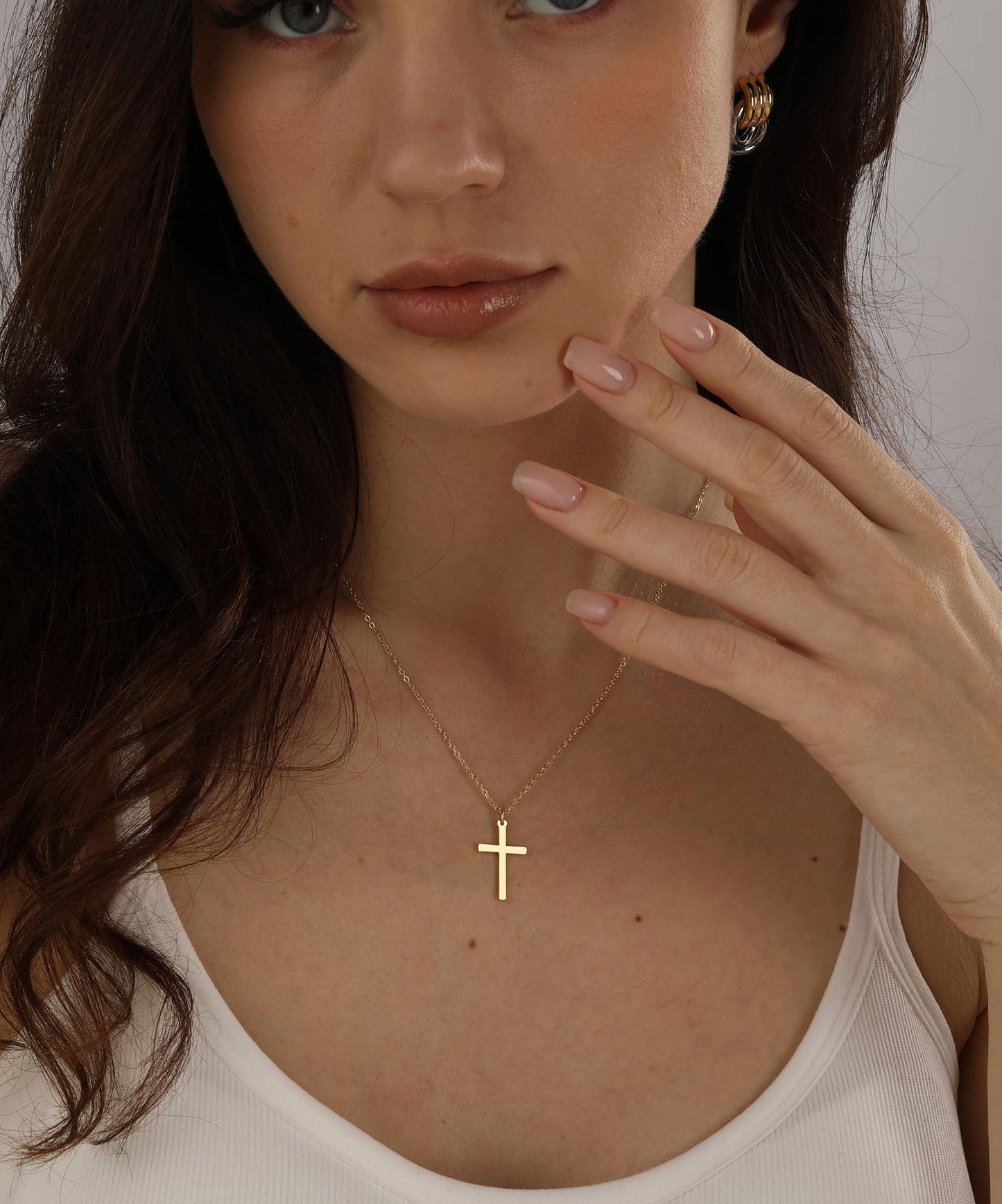 Bheop Cross Necklace for Women Trendy 14K Real Gold Plated Dainty Cross Pendant Choker Faith Charm Necklaces Simple Cute Religio