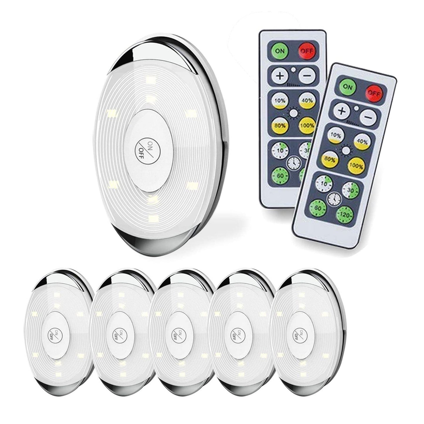 Shineled LED Puck Light, Battery Operated with Remote, Soft Lighting, Oval, 4000K Warm White, 6 Pack