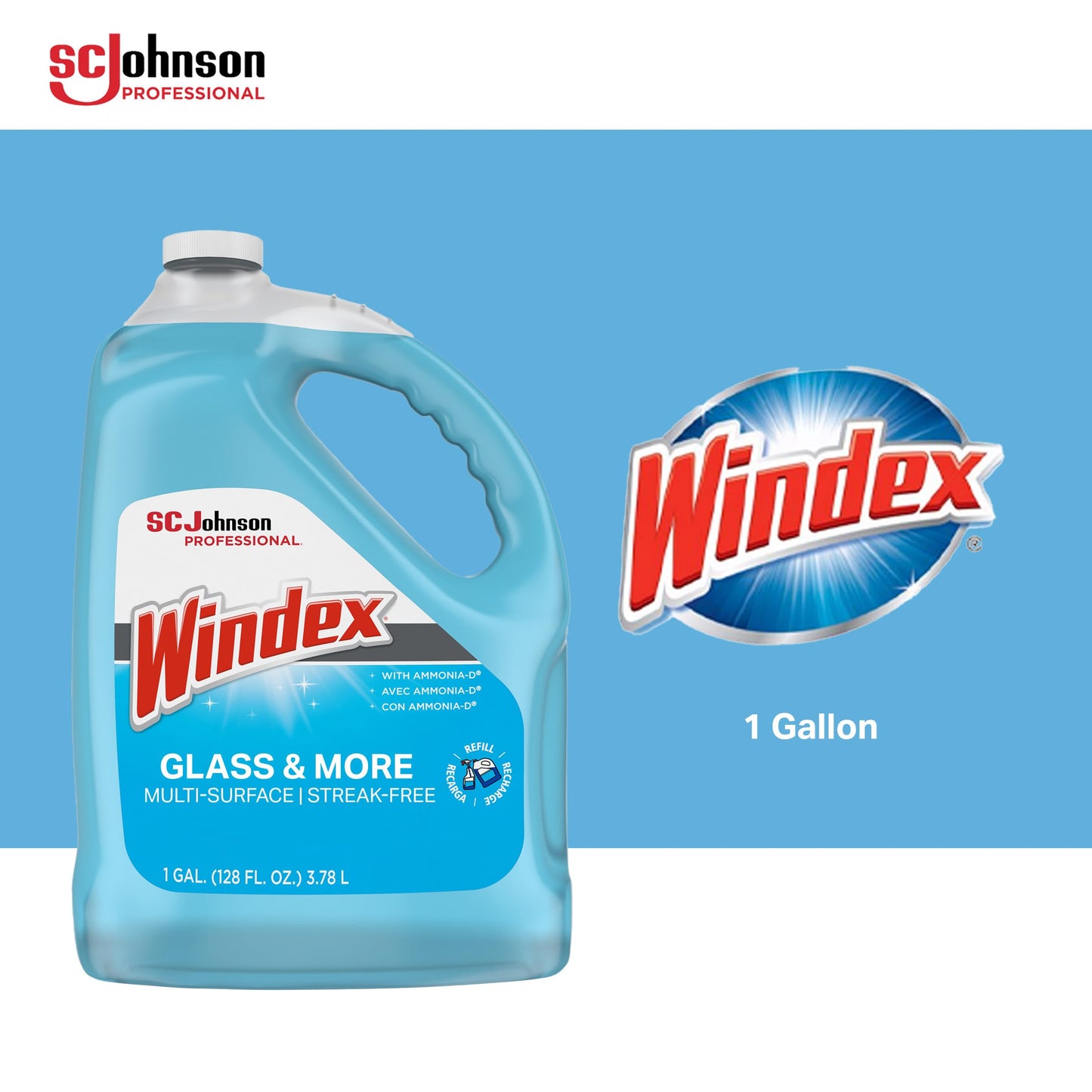 SC Johnson Professional Windex Glass and More Multi-Surface Cleaner, Windex Glass Cleaner Refill, Multi Surface Cleaner, 128 fl. oz. Bottles, 4 Count, for Professional Use Only