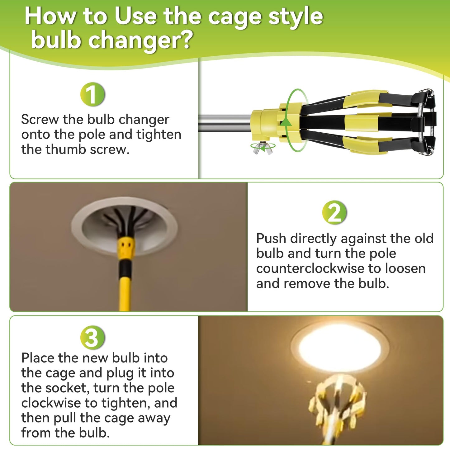 Dreyoo 2 Piece Set Light Bulb Changer  Standard Incandescent Bulb Changer And Suction Cup Light Bulb Changer Compatible With Docapole And Other Standard Threaded Extension Pole (Pole Not Included)