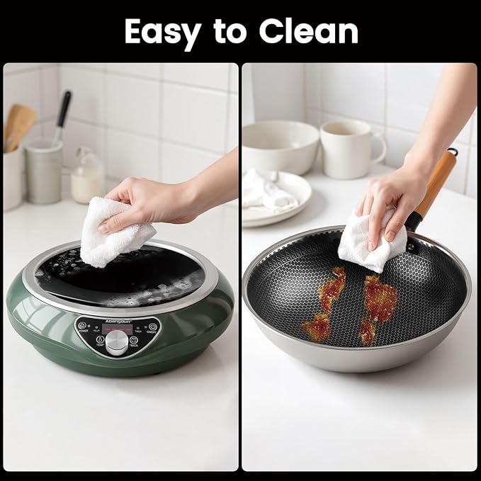Wok Induction Cooktop 1700W 120V Burner Induction Curved Electric Stove Hot Plate Round Bottom Frying Evenly