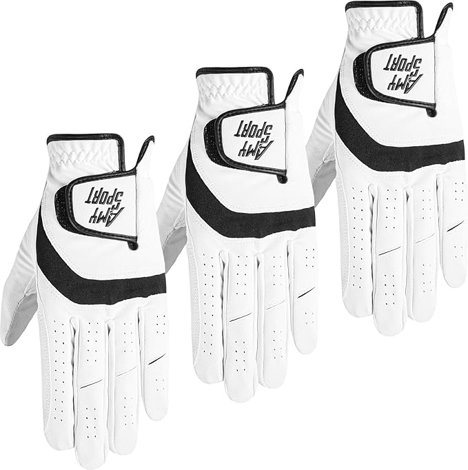 Amy Sport Golf Gloves Men Right Handed Golfer Left Hand 1 or 3 Pack PU Leather All Weather Grip Soft Breathable Flexible f...