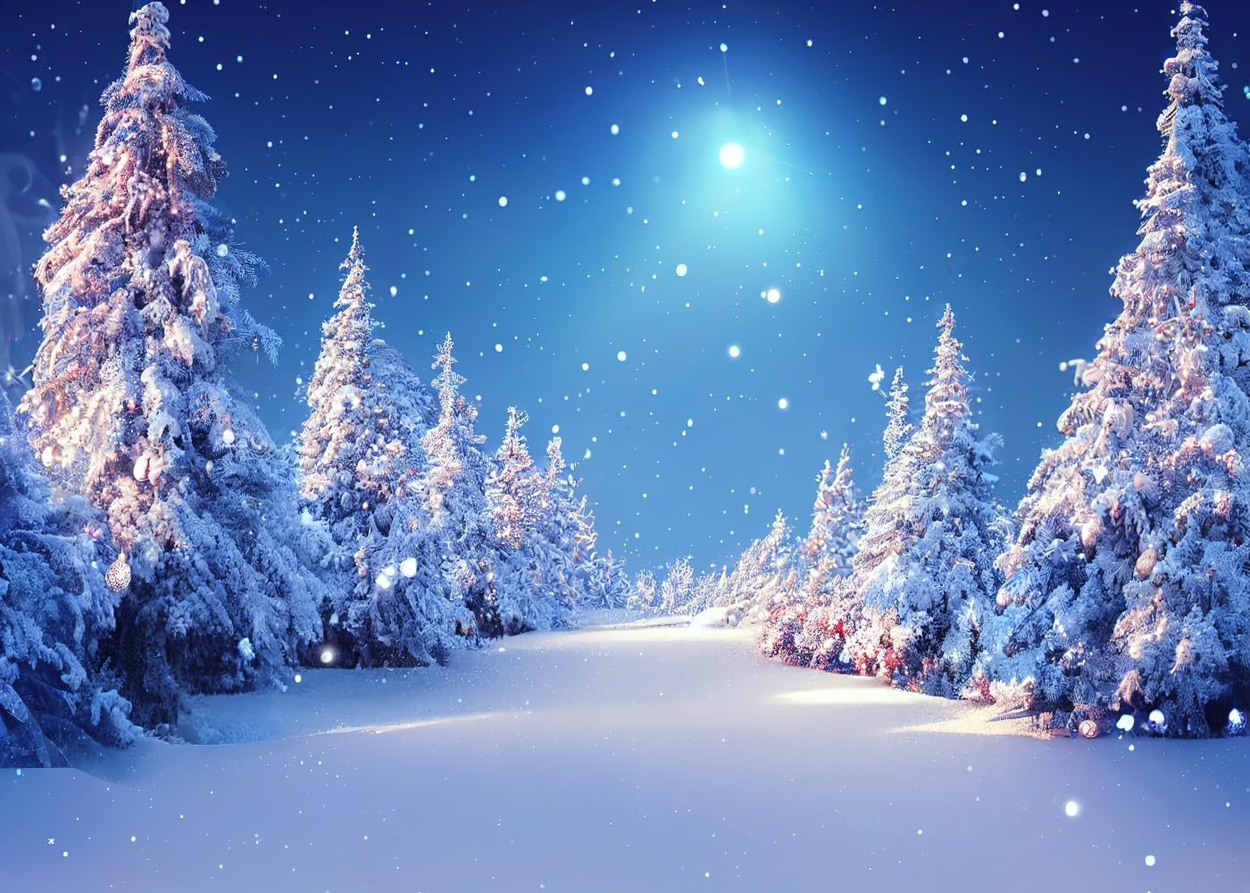 Fmarui 7X5Ft Winter Wonderland Backdrop Christmas Trees Star Of Bethlehem Snow Covered Photography Background Winter Llandscape