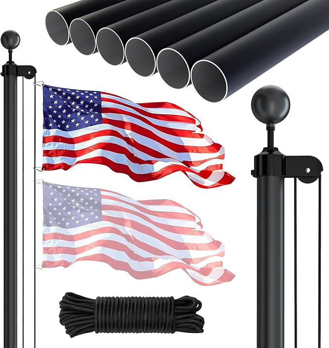 NELXINJO 25FT Heavy Duty Flagpole Kit for Outside House, 2.1" Bottom Tube, Tapered Aluminum Pole with All Hardware & 3x5 U...
