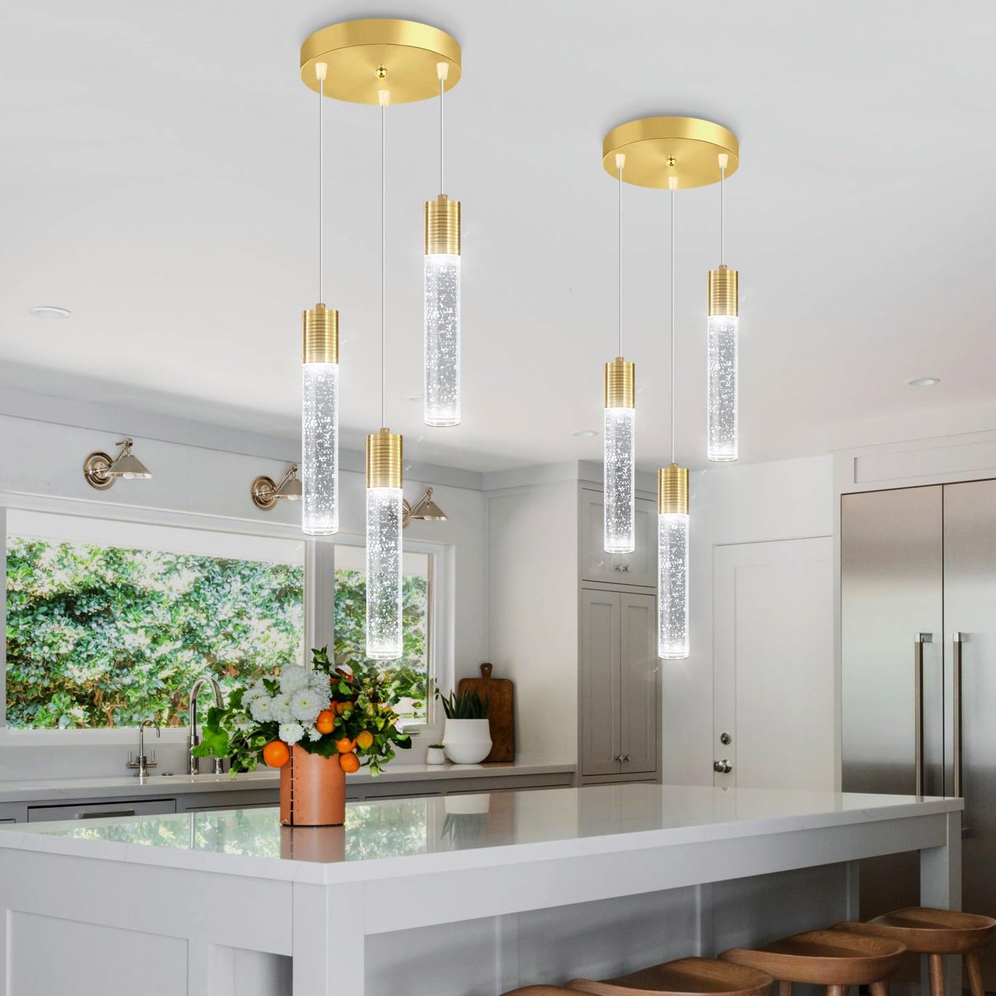 Dolria 3-Lights Pendant Lights Modern Led Kitchen Island Light Bubble Pendant Light Pendant Lighting For Kitchen Island Dining Room Ceiling Hanging Lights Bedroom Mini Pendent Spot Lights