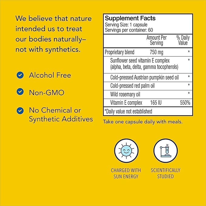 NORTH AMERICAN HERB & SPICE Purely-E - 60 Capsules, Pack of 2 - Supports Healthy Hair, Skin & Nails - from Sunflower Oil, Pumpkin Seeds & African Red Palm Oil - Non-GMO - 120 Total Servings