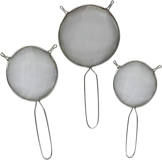 Mesh Strainers - Stainless Steel Fine Mesh Strainer - Colander-Skimmer with Handle - Sieve Sifters for Food - Strainer Sieve - Set of 3 Kitchen Strainers