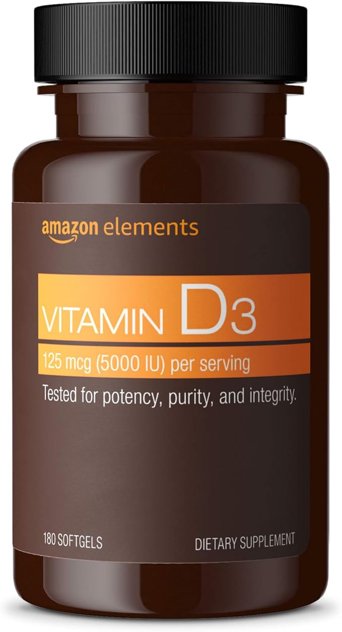 Amazon Elements Vitamin K2 (100 mcg, 65 Capsules) and Vitamin D3 (5000 IU, 180 Softgels)