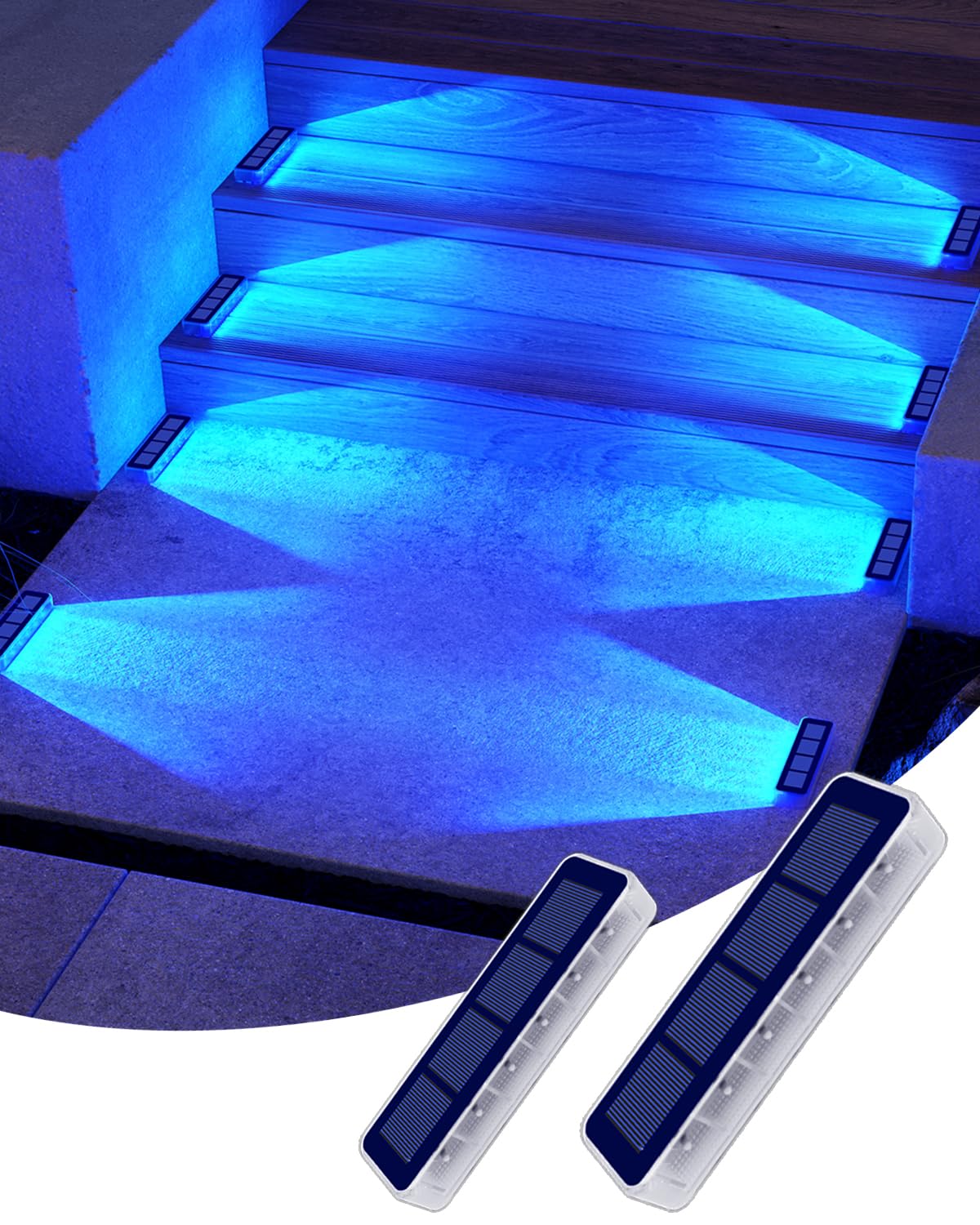 DetarZinLED Solar Step Lights, 2 Pack Waterproof Blue Outdoor Deck Lights, Model EL-SPB-02