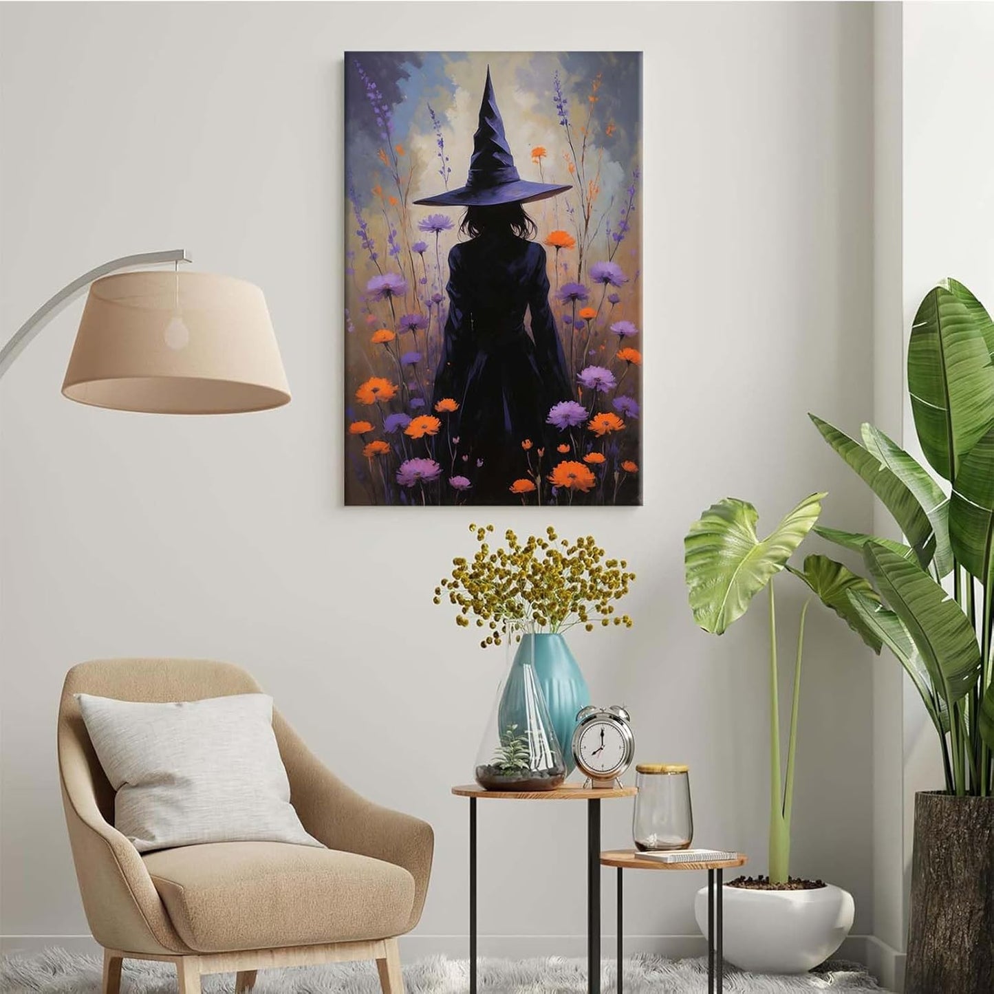 JFHCQJPK Country wildflower witch canvas print halloween mashup art witch purple decoration bohemian elegant art poster28x40in Frameless