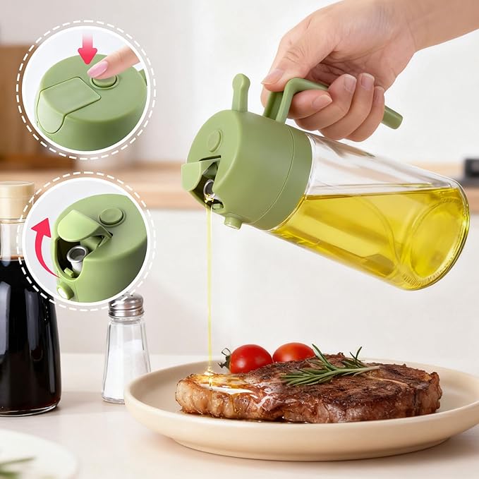 2Pack Glass Oil Sprayer for Cooking 16oz/470ml, Kitchen Gadget for Air Fryer, Salad, BBQ, Frying（Black+Green）