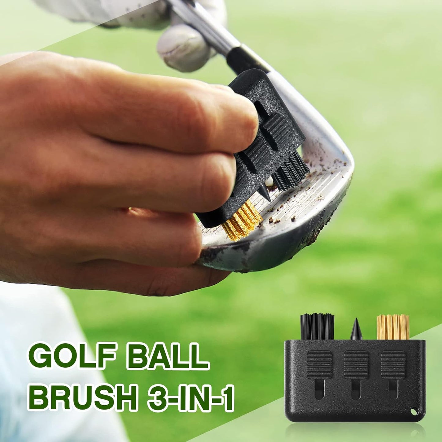 Nuanchu 10 Packs 3 in 1 Retractable Multiple Use Golf Club Cleaner Tool Portable Golf Club Brush Cleaning Kit with Groove Sharpening Tool, Pocket Size