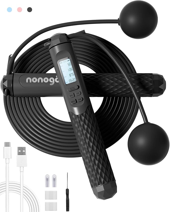 nonogo Cordless Jump Rope with Counter for Fitness - Adjustable Smart Skipping Rope For Men Women Kids Outdoor Speed Boxin...
