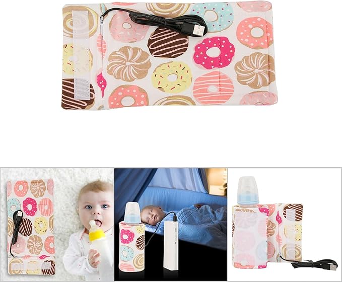 USB Baby Feeding Bottle Warmer Portable Cartoon Milk Bottle Travel Heater Portable Milk Bottle Heating Warmer Compatible with Many Kinds of 5V 2A USB Devices(Donut, 12)