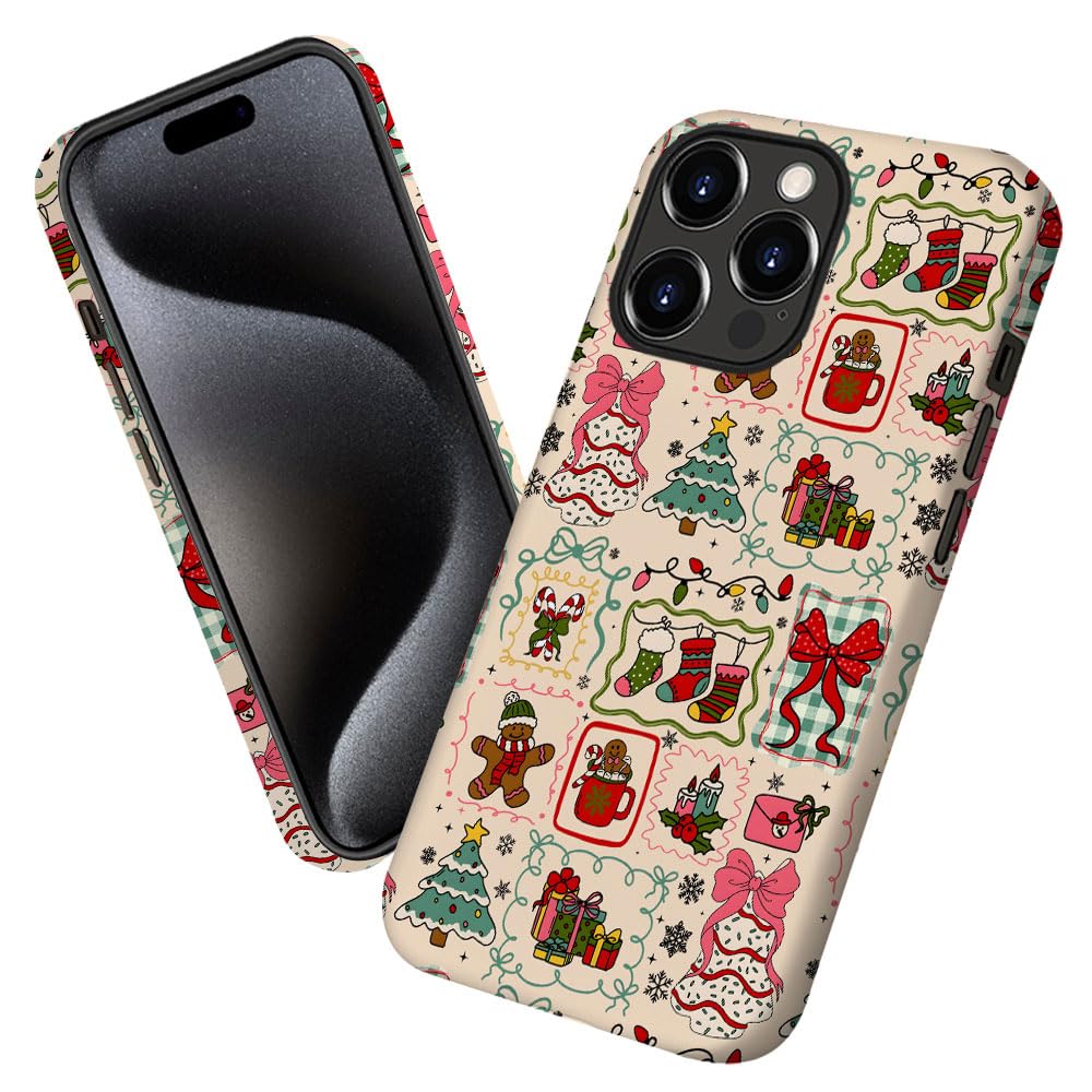 Case for iPhone 15 Pro,Christmas Tree Gingerbread Man Phone Case Military-Grade Drop Protection Cover for Women Girl - Frosted
