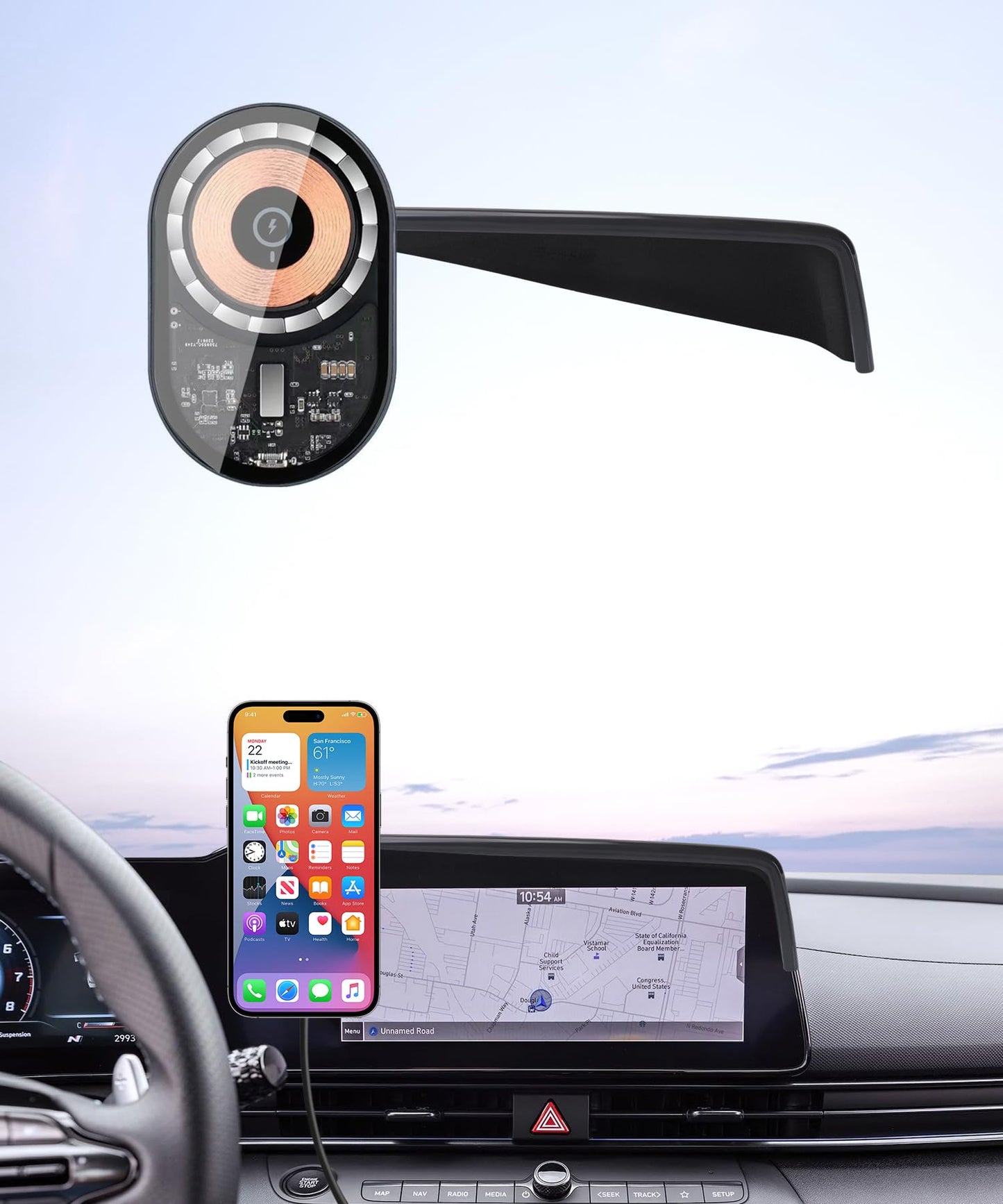 Masergogo Wireless Charging Car Phone Holder For Hyundai Elantra/Hybrid 2021-2025/Elantra N 2023-2025 Accessories 8/10.25 Inch S