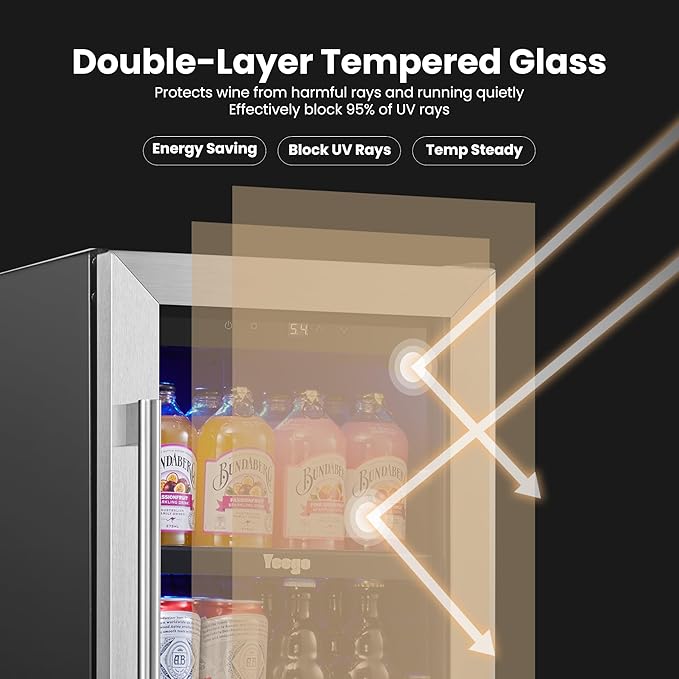 Yeego Beverage-Refrigerator,15 Inch Beverage Cooler 2PCS Small Wine Fridge Built-in or Freestanding with Auto Defrost, Mini Fridge with Glass Door for Bottles and Cans Beer/Soda/Water/Wine