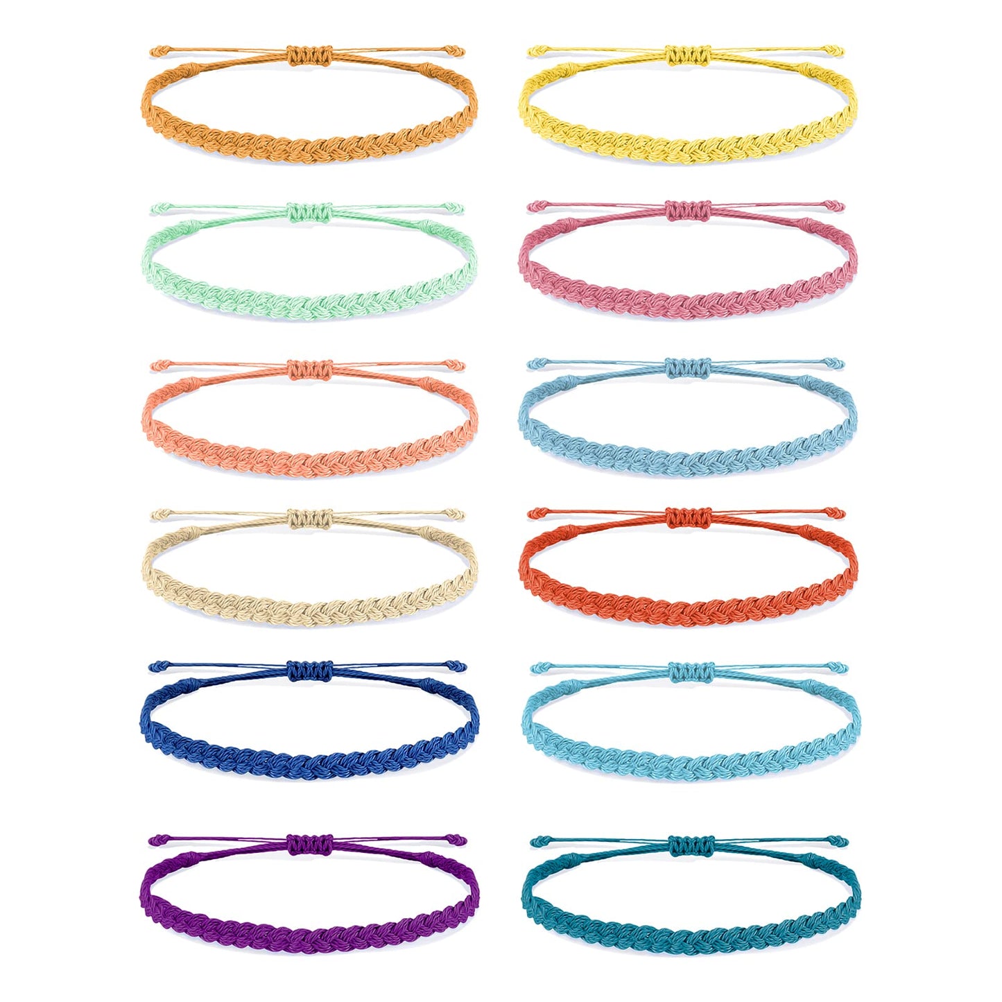Long Tiantian Multi-colored String Bracelets for Women, Modern Summer Beach Bracelets, Adjustable 6.7 - 12.6 inches, 12 Count, W