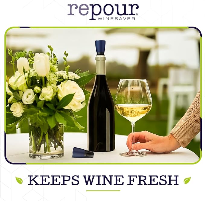 Repour Wine Saver and Stopper - Removes Oxygen, Preserving and Keeping Wine As Fresh As The Day The Bottle Was Opened - 24-Pack - Black