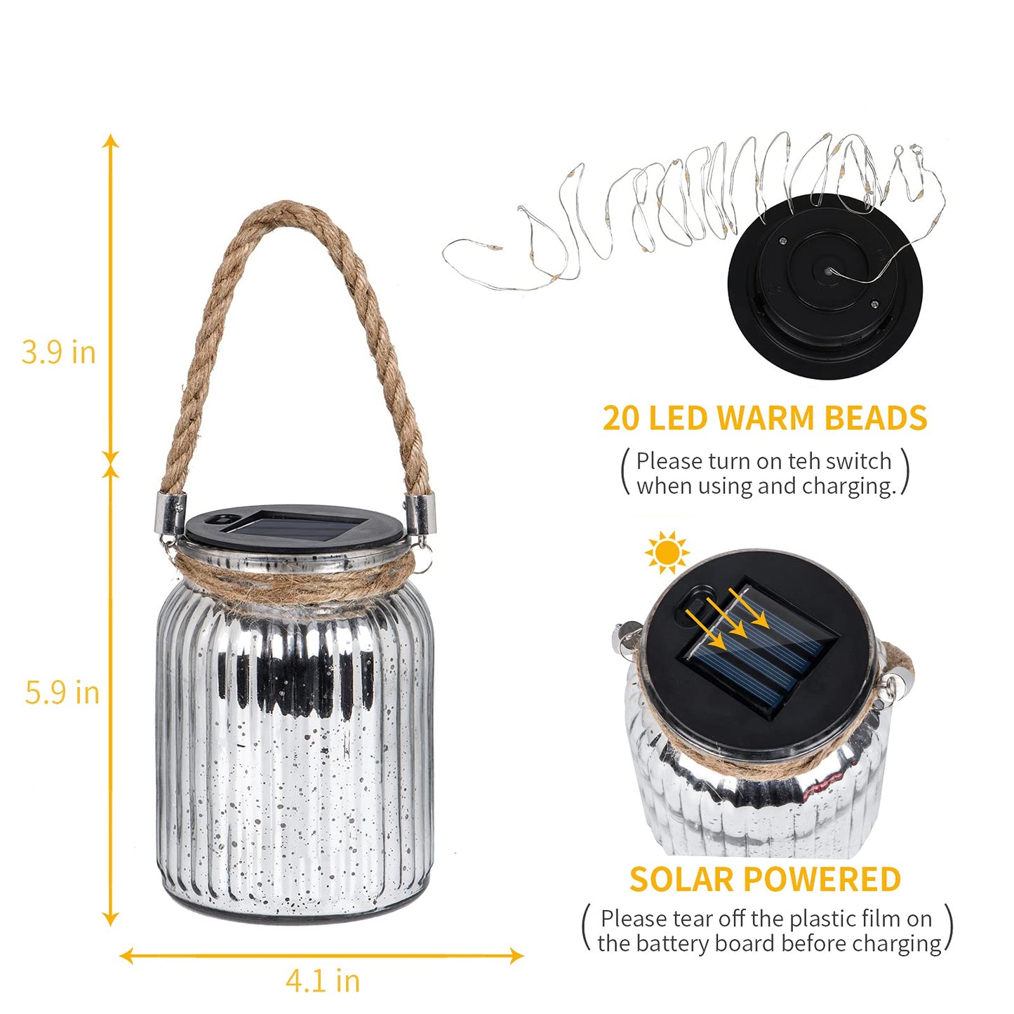 Afirst Hanging Solar Lanterns, 20 LED Waterproof Lights for Outdoor Decor, Warm Light, 2 Pack