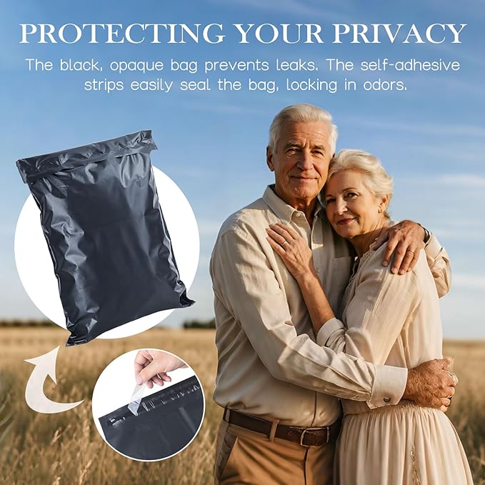 Adult Diaper Disposal Plastic Bags for Adult Catheter Bags Disposal,Self-Adhesive Strips to Seal in Odours,Waterproof and Leak-Proof,Suitable for Elderly Nappy Care at Home and Travel (50)