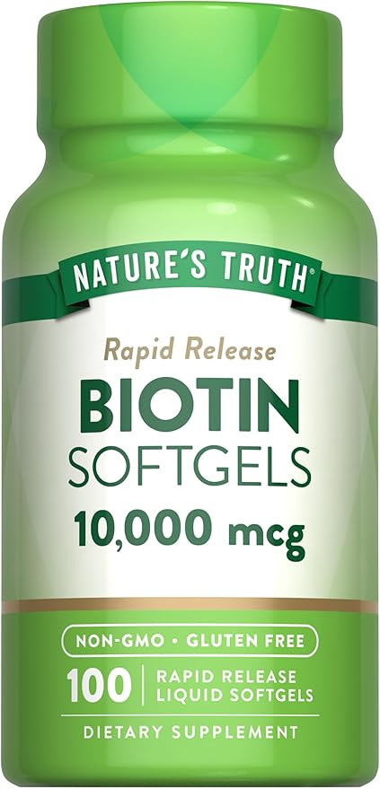 Nature's Truth Biotin 10,000mcg | Rapid Release Softgels | 100 Count | Non-GMO & Gluten Free Supplement