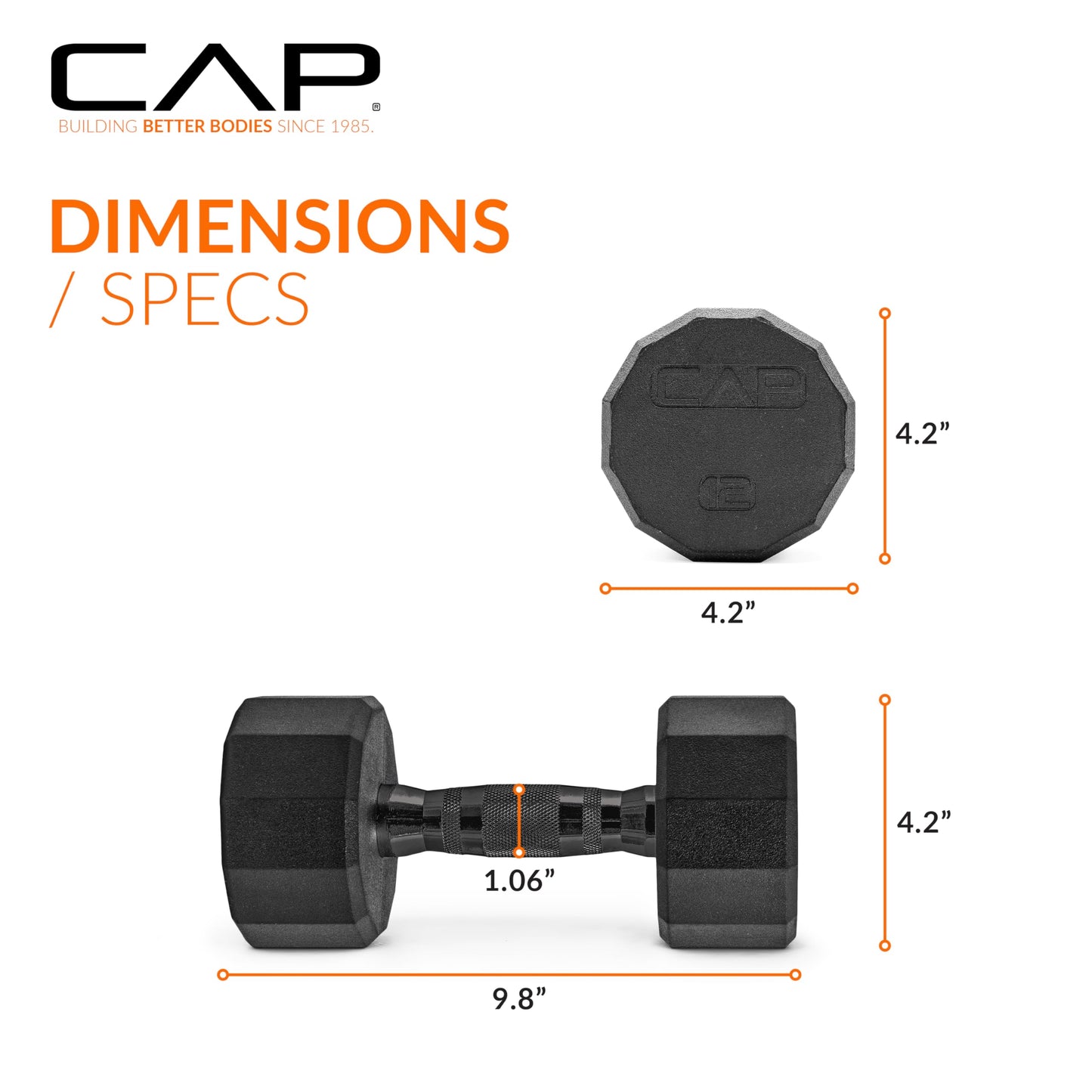 CAP Barbell 12-Sided Coated Dumbbell with Black Handle, Single, 12 LB