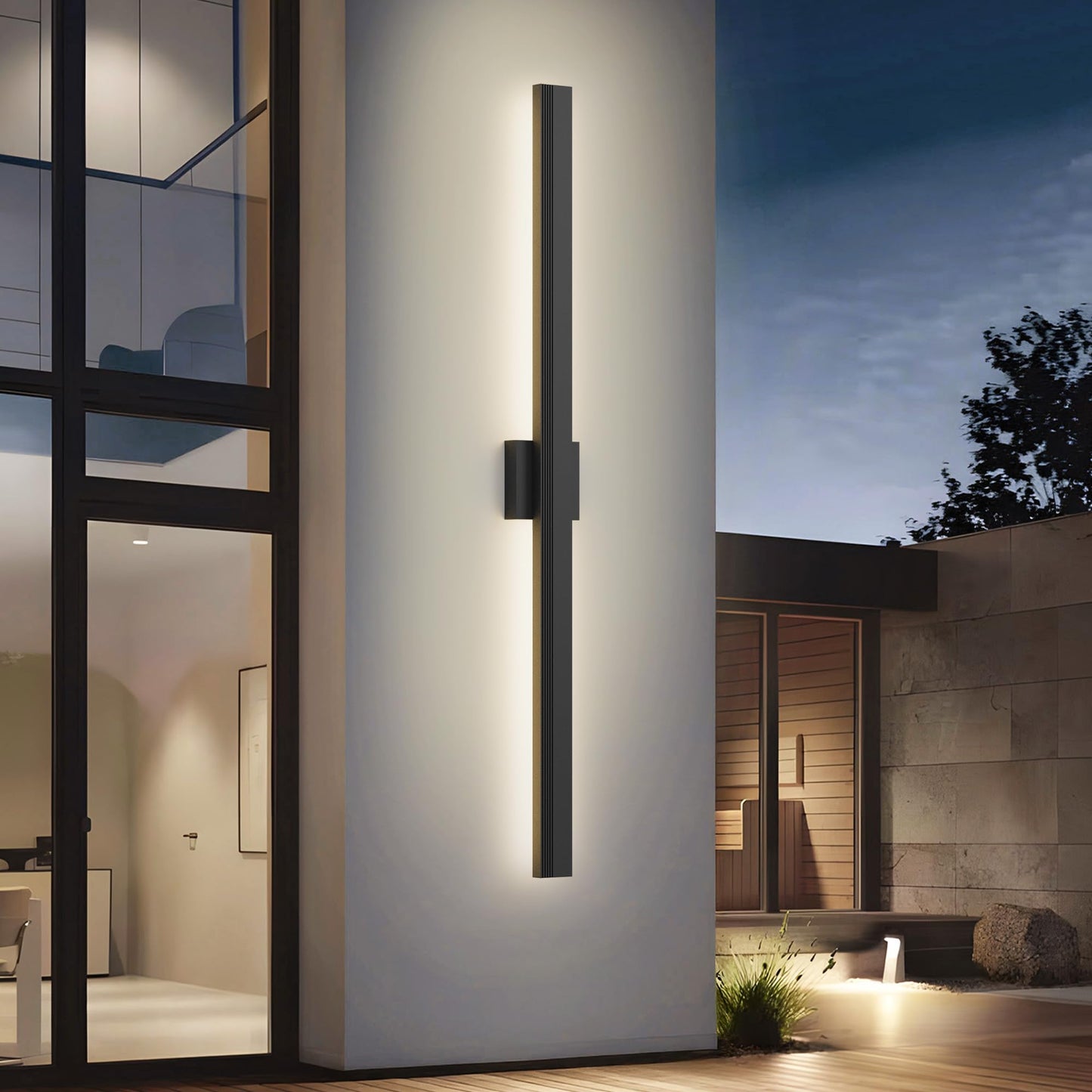 Lamqee 47.2 In Aluminum Long Outdoor Wall Light  3000K 3100Lm Integrated Led Waterproof Ip65  Linear Modern Exterior Lighting Fixtures Wall Mount Outside Sconce For House Porch Patio Garage Front Door