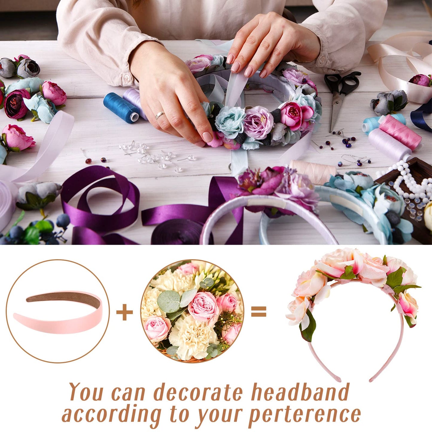 Janinka 36 Pcs Hard Headbands Bulk Plain Satin Headband Hard Headbands 1.2 Inch/ 3 cm Non Slip Ribbon Decor DIY Hair Holiday Cos